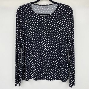 Lands' End Womens Rash Guard Size Large 12-14 Black White Polka Dot Long Sleeve